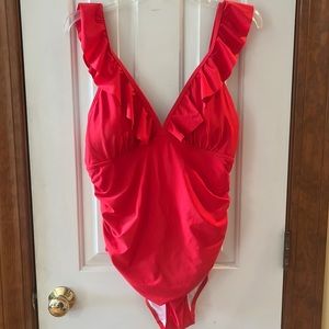 Women’s bathing suit read with ruffles one piece size XL